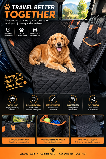 Waterproof Dog Car Seat Cover – Full Coverage Hammock with Storage Pockets