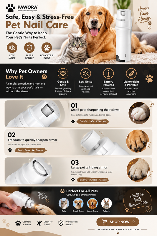 Pawora Pet Nail Grinder – Safe, Quiet & Stress-Free Nail Care for Cats & Dogs