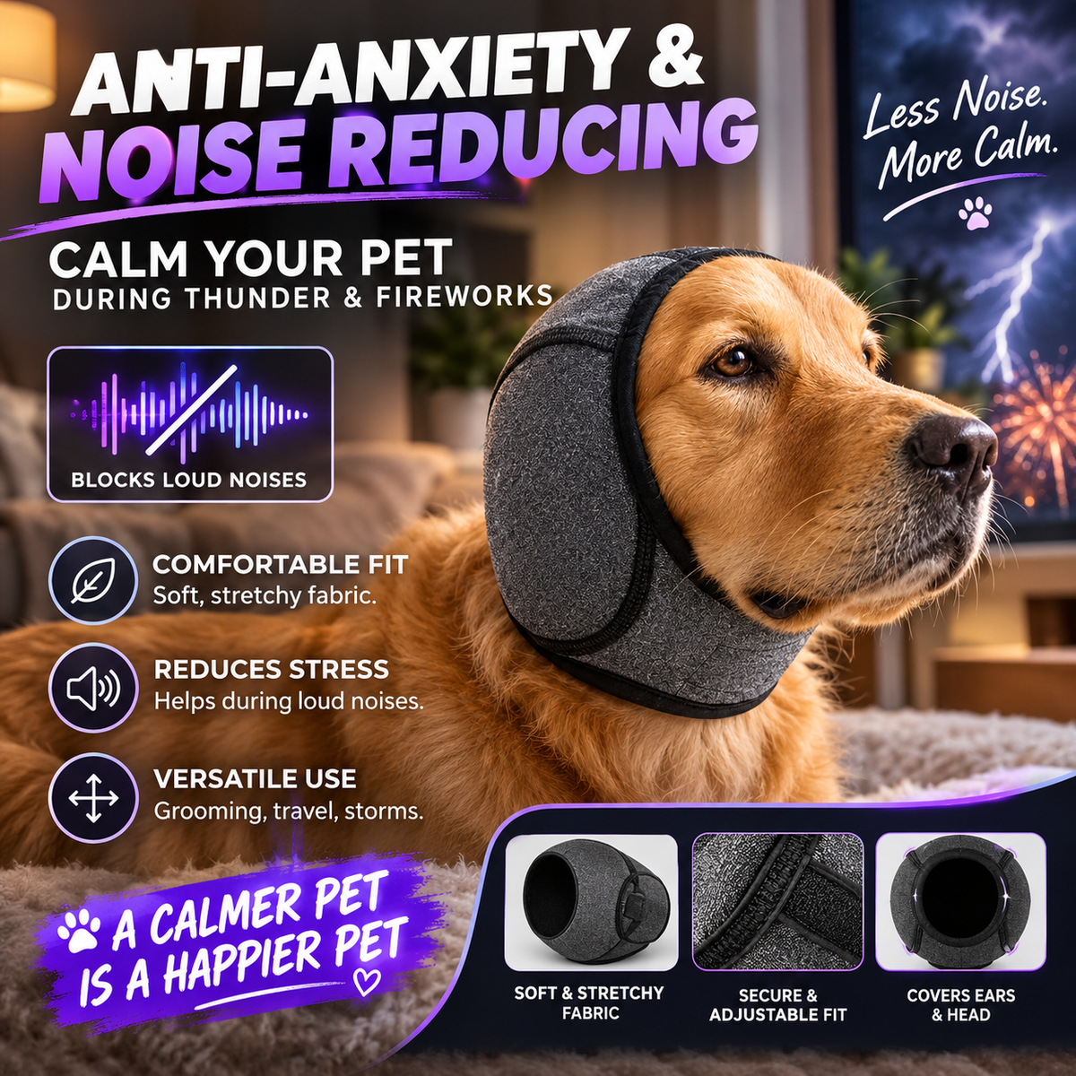 Dog Ear Muffs – Anti-Anxiety & Noise Reducing Calming Hood for Dogs