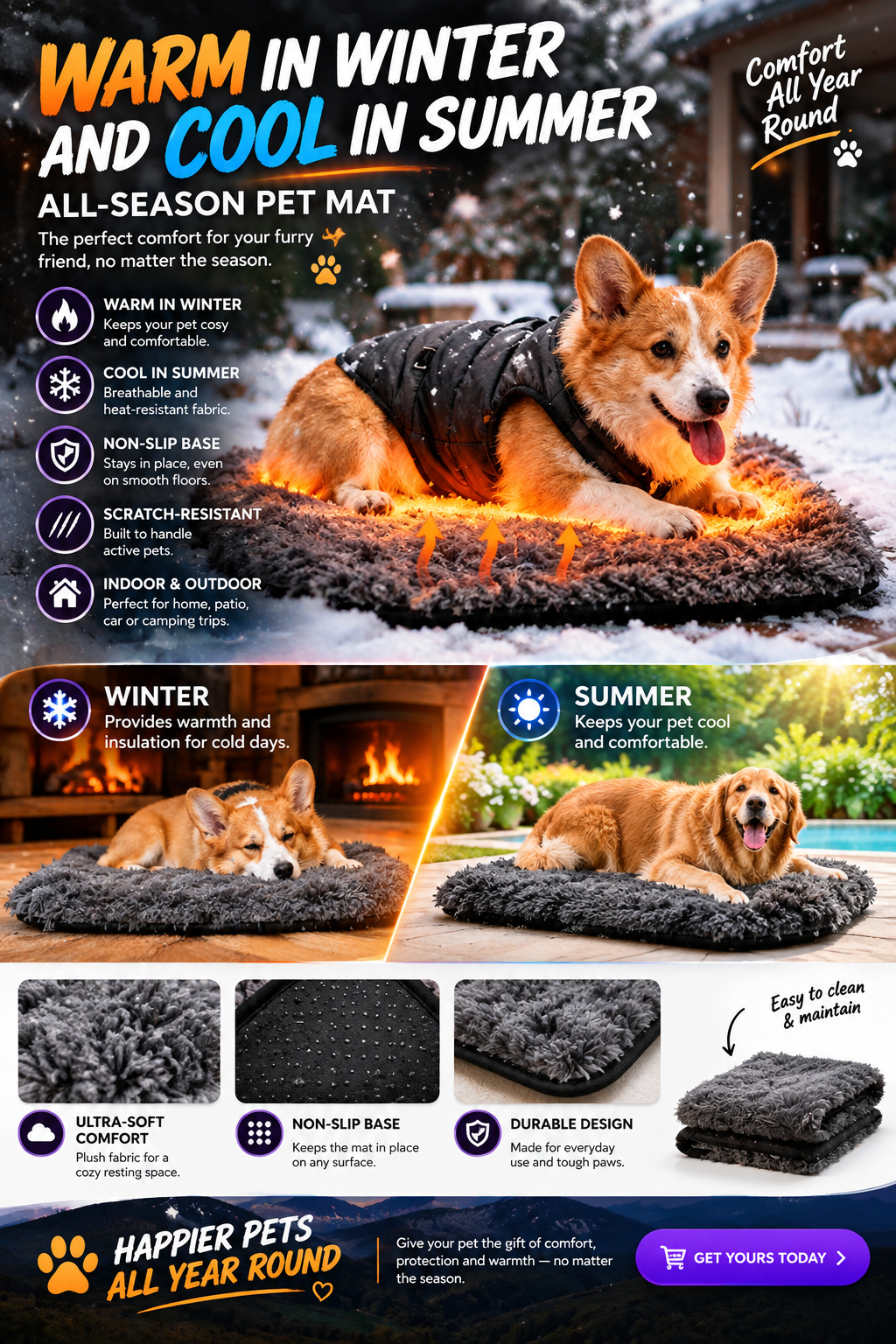 All-Season Pet Comfort Mat – Warm in Winter, Cool in Summer