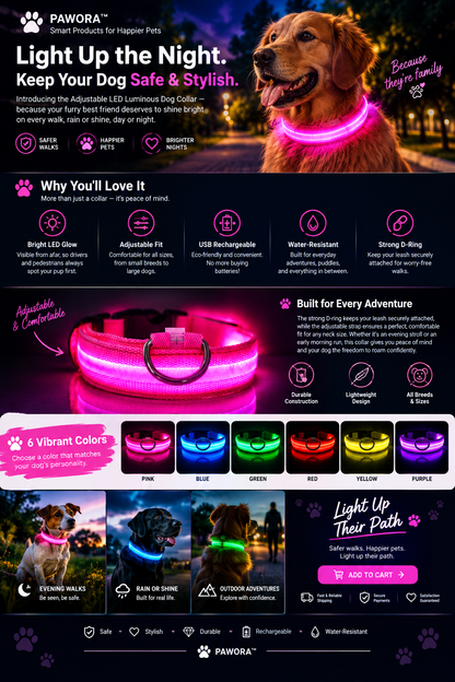 "Adjustable LED Glow Dog Collar for Night Safety"
